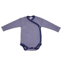 Baby-Wickelbody Langarm Wolle/Seide marine-geringelt Baby-Wickelbody Langarm Wolle/Seide marine-geringelt