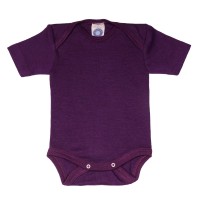 Baby-Body Kurzarm Wolle/Seide pflaume Baby-Body Kurzarm Wolle/Seide pflaume
